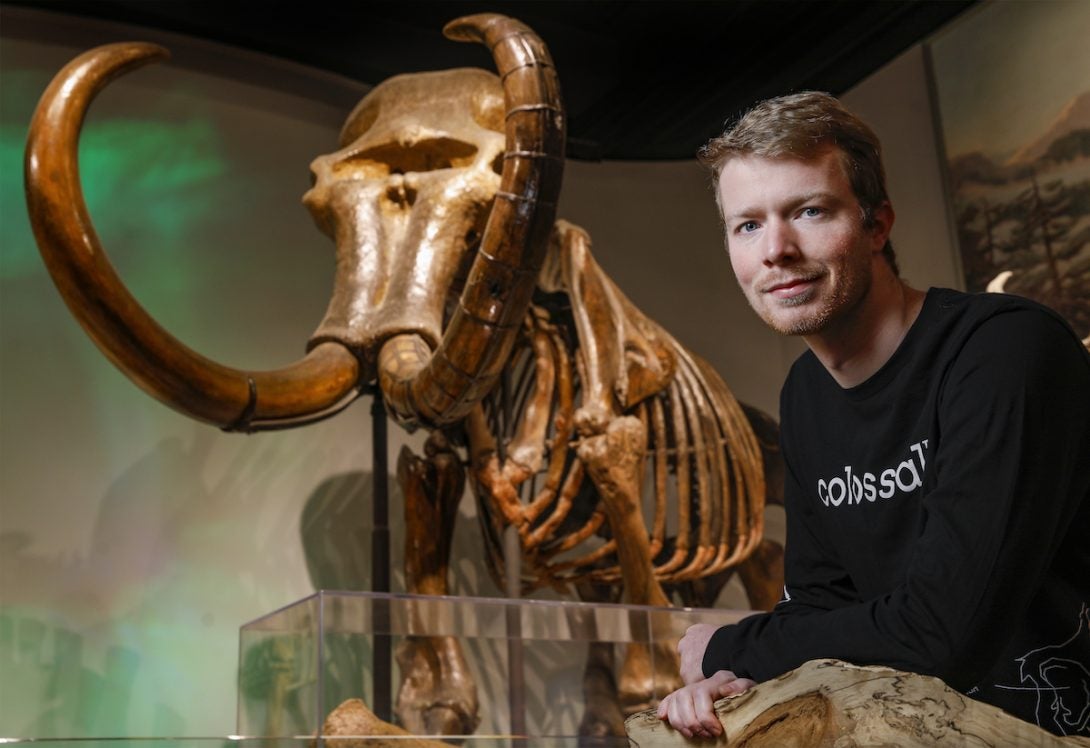 William Troy with the wooly mammoth exhibit at the Field Museum