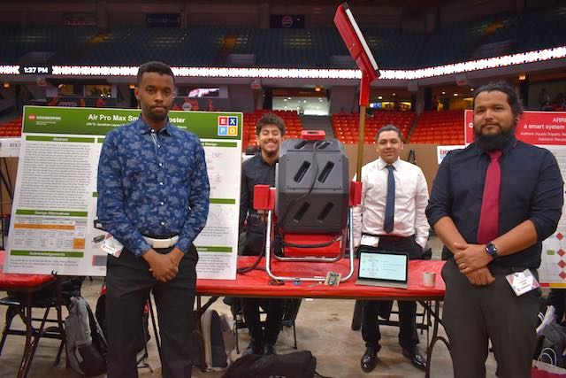 ECE Air Pro Max Smart Composter Expo team, from L: Ali Mohamed, Jonathan Leyva, Trino Jaime, and Alejandro Flores